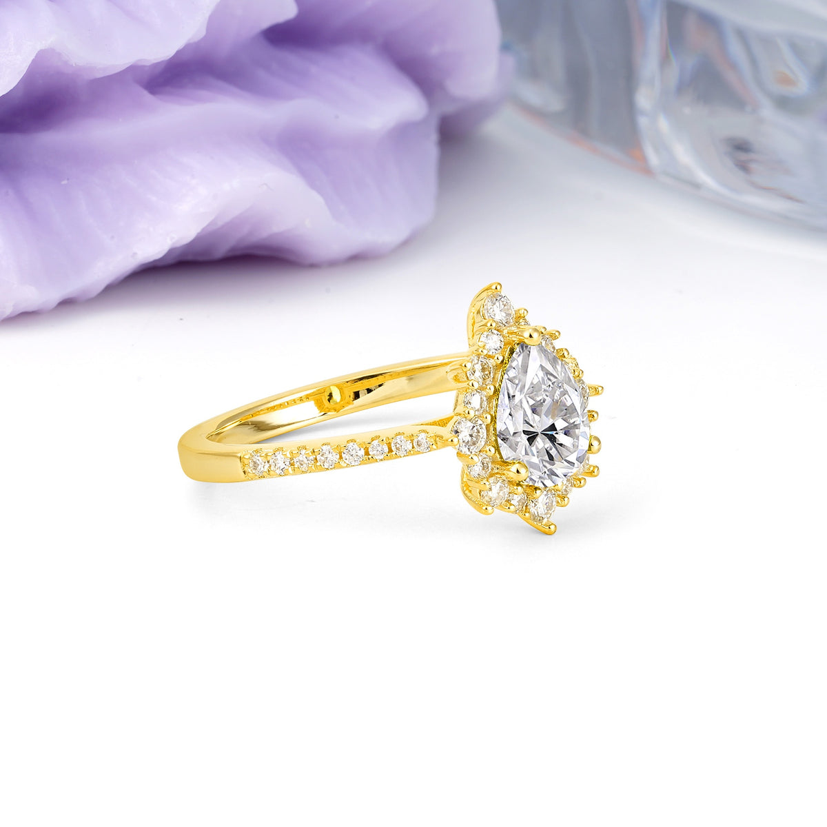 Classic Pavé-Set, Luxurious 3-Prong Pear-Cut Lab Diamond Engagement Ring - Additional view