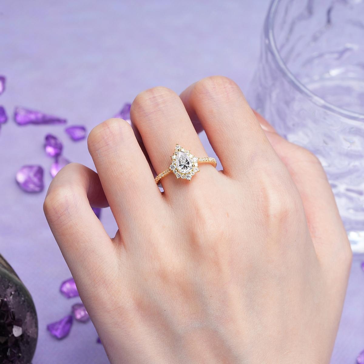 Classic Pavé-Set, Luxurious 3-Prong Pear-Cut Lab Diamond Engagement Ring