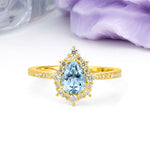Classic Pavé-Set, Luxurious 3-Prong Pear-Cut Aquamarine Engagement Ring - Additional view
