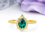 Classic Pavé-Set, Luxurious 3-Prong Pear-Cut Emerald Engagement Ring - Additional view