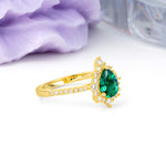 Classic Pavé-Set, Luxurious 3-Prong Pear-Cut Emerald Engagement Ring - Additional view