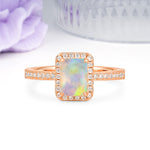 Classic Pavé-Set, Luxurious 4-Prong, Emerald-Cut Fire Opal Engagement Ring - Additional view