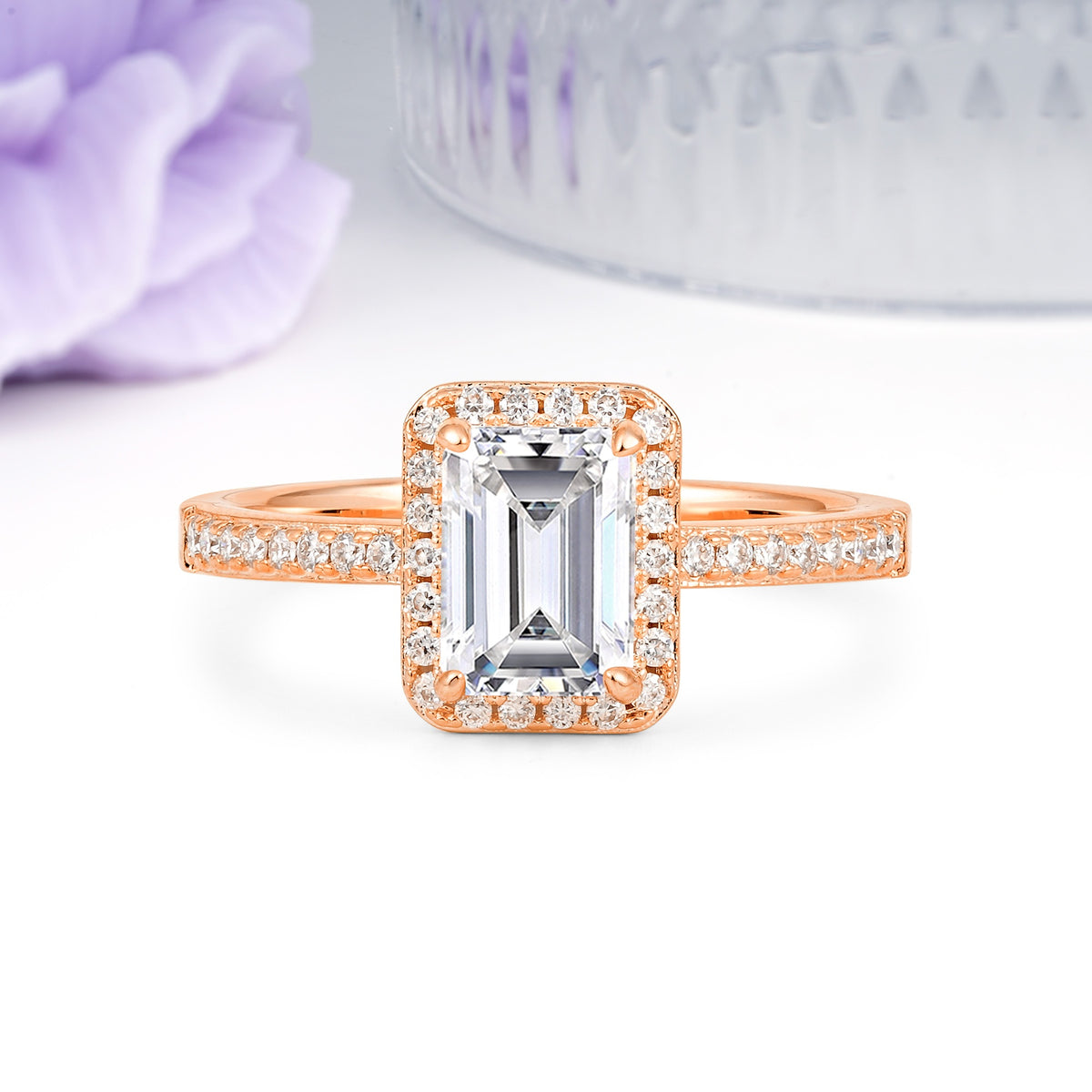 Classic Pavé-Set, Luxurious 4-Prong, Emerald-Cut Lab Diamond Engagement Ring - Additional view