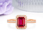 Classic Pavé-Set, Luxurious 4-Prong, Emerald-Cut Ruby Engagement Ring - Additional view