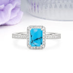 Classic Pavé-Set, Luxurious 4-Prong, Emerald-Cut Turquoise Engagement Ring - Additional view