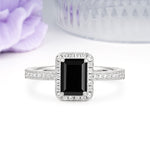 Classic Pavé-Set, Luxurious 4-Prong, Emerald-Cut Black Onyx Engagement Ring - Additional view