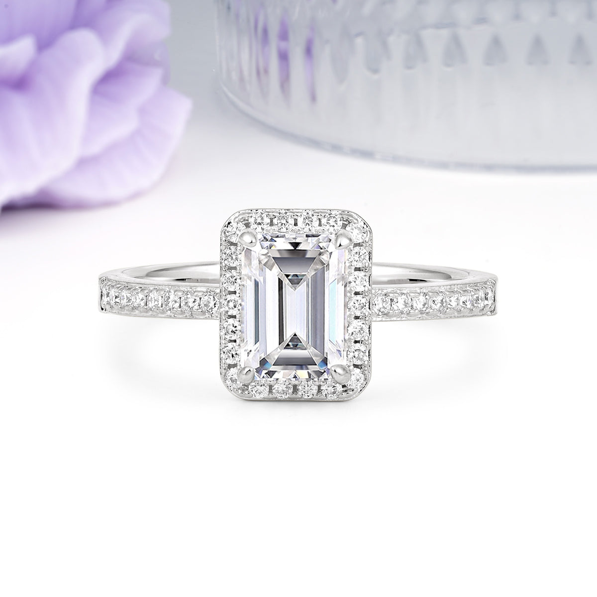 Classic Pavé-Set, Luxurious 4-Prong, Emerald-Cut Lab Diamond Engagement Ring - Additional view