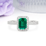 Classic Pavé-Set, Luxurious 4-Prong, Emerald-Cut Emerald Engagement Ring - Additional view