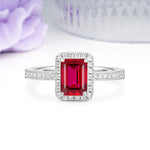 Classic Pavé-Set, Luxurious 4-Prong, Emerald-Cut Ruby Engagement Ring - Additional view