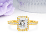 Classic Pavé-Set, Luxurious 4-Prong, Emerald-Cut Moissanite Engagement Ring - Additional view