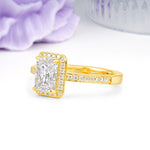 Classic Pavé-Set, Luxurious 4-Prong, Emerald-Cut Moissanite Engagement Ring - Additional view