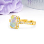 Classic Pavé-Set, Luxurious 4-Prong, Emerald-Cut Fire Opal Engagement Ring - Additional view