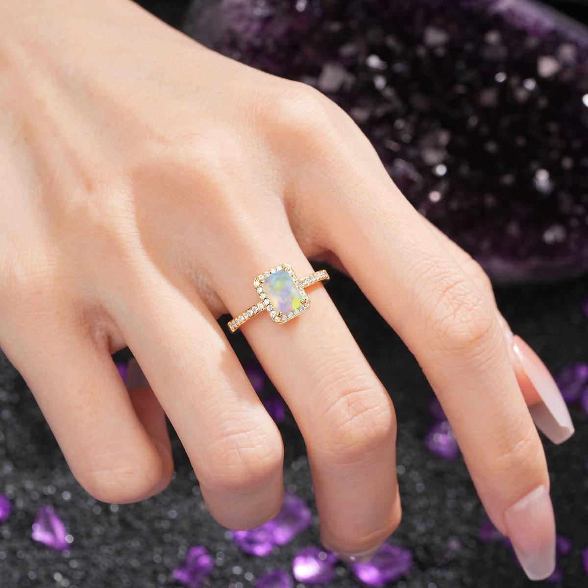 Classic Pavé-Set, Luxurious 4-Prong, Emerald-Cut Fire Opal Engagement Ring