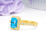 Classic Pavé-Set, Luxurious 4-Prong, Emerald-Cut Turquoise Engagement Ring - Additional view
