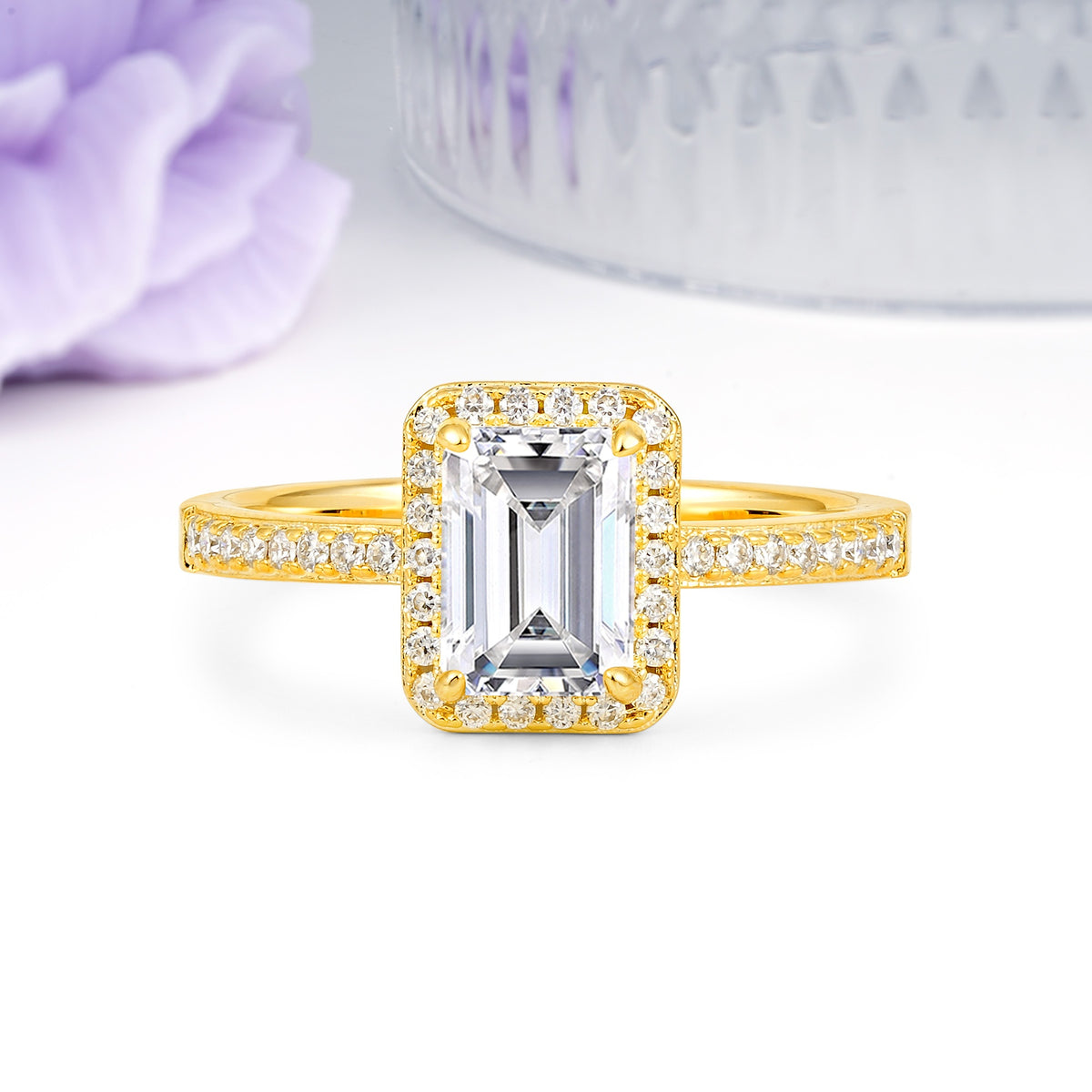Classic Pavé-Set, Luxurious 4-Prong, Emerald-Cut Lab Diamond Engagement Ring - Additional view