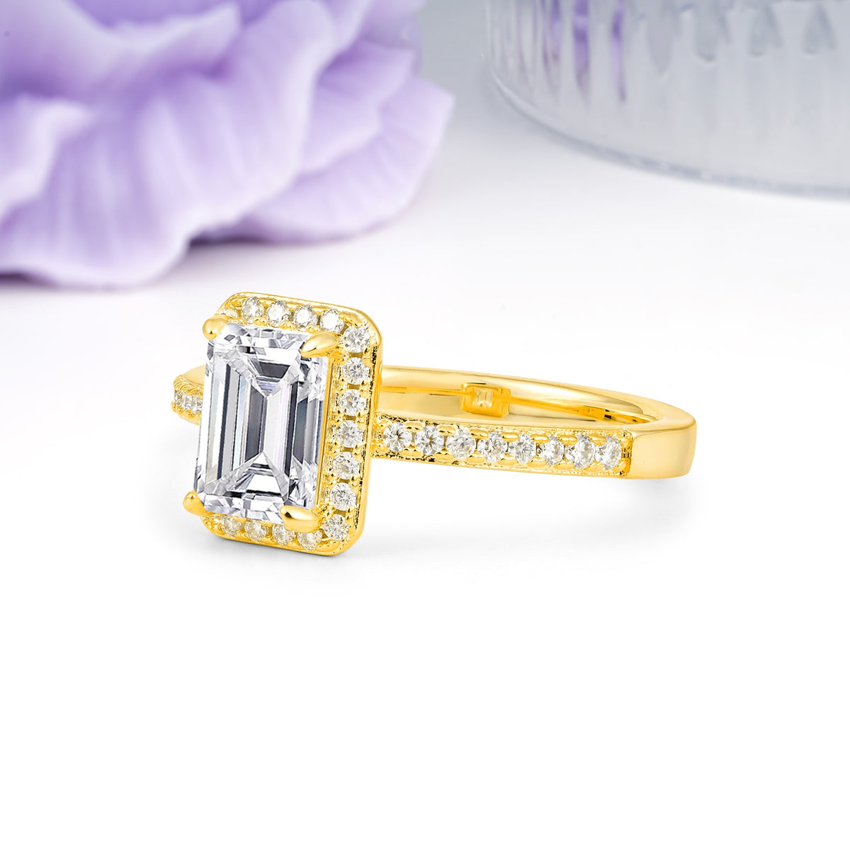 Classic Pavé-Set, Luxurious 4-Prong, Emerald-Cut Lab Diamond Engagement Ring - Additional view