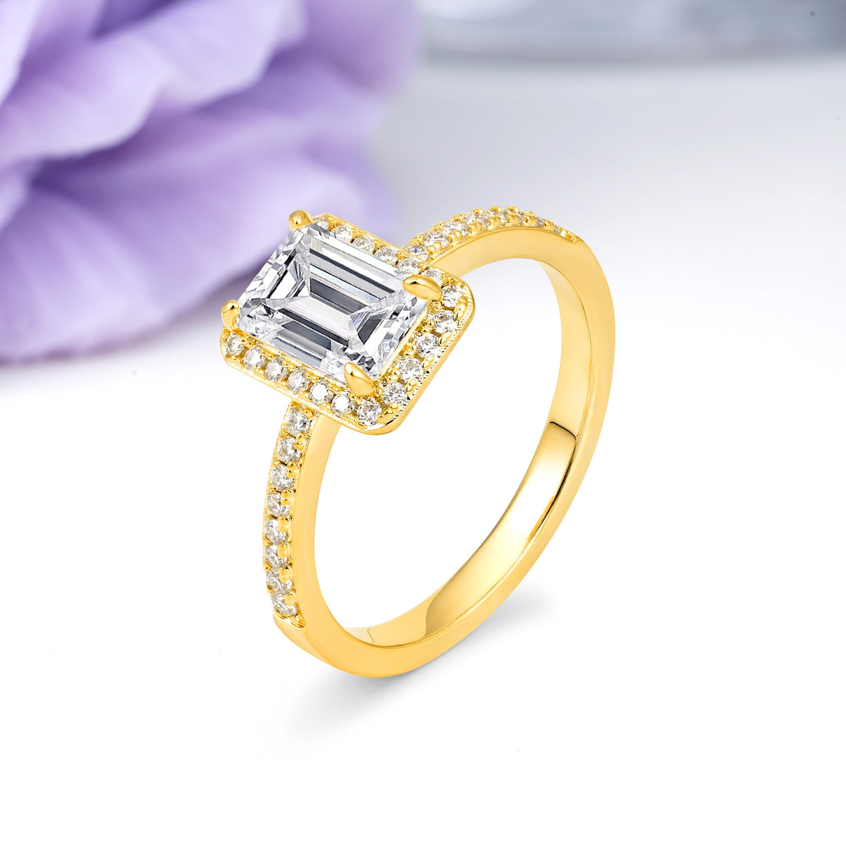 Classic Pavé-Set, Luxurious 4-Prong, Emerald-Cut Lab Diamond Engagement Ring - Additional view