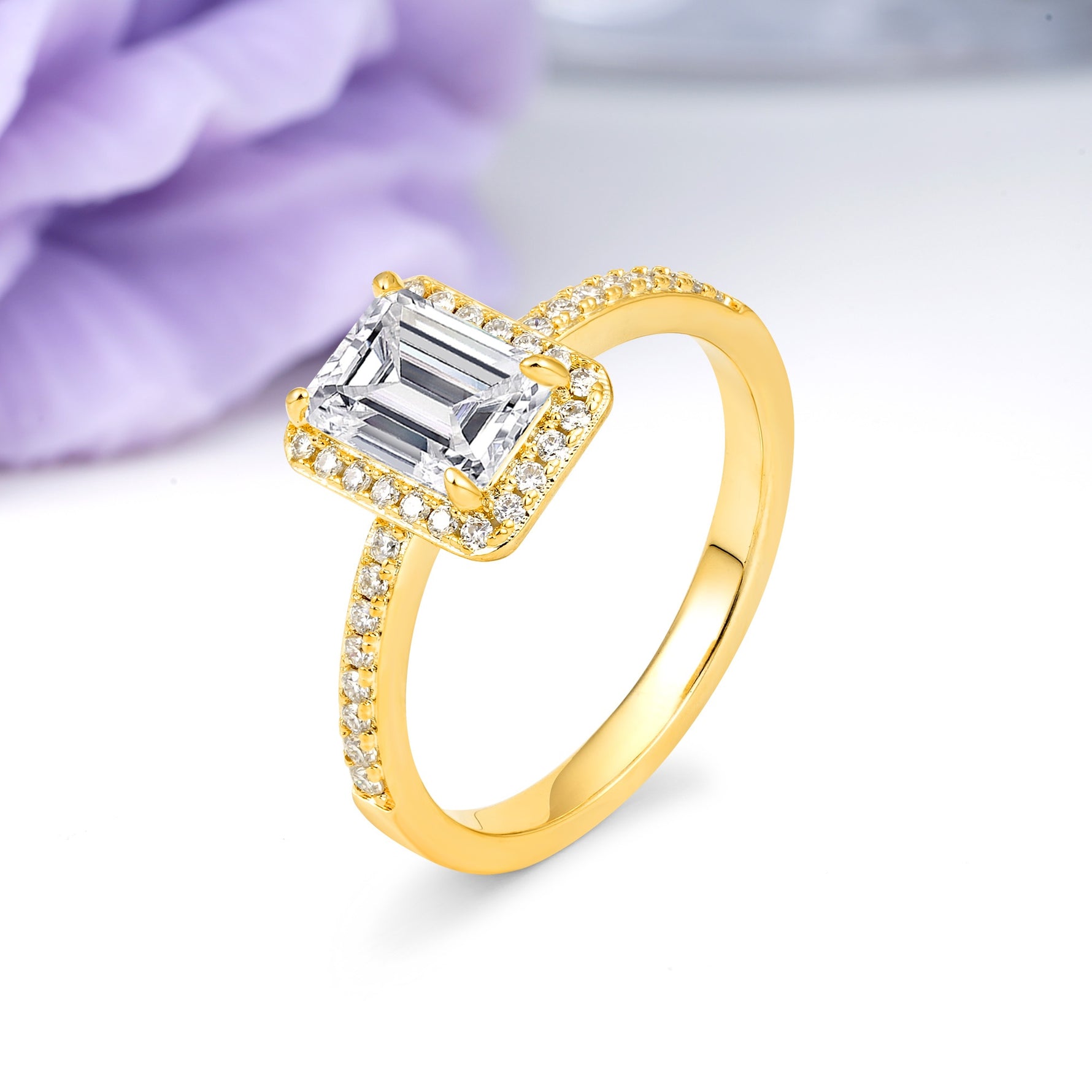 Classic Pavé-Set, Luxurious 4-Prong, Emerald-Cut Lab Diamond Engagement Ring - Additional view