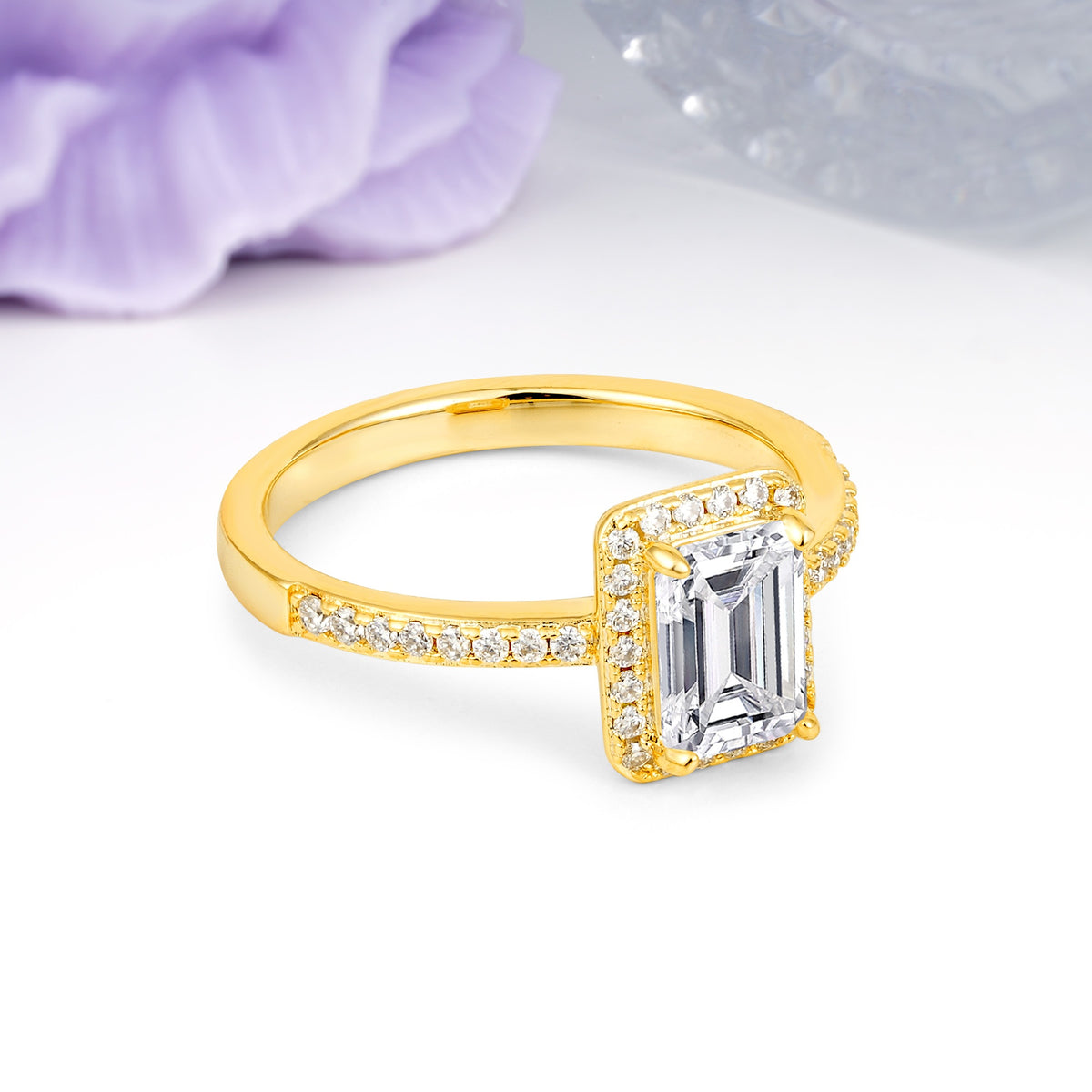 Classic Pavé-Set, Luxurious 4-Prong, Emerald-Cut Lab Diamond Engagement Ring - Additional view