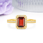 Classic Pavé-Set, Luxurious 4-Prong, Emerald-Cut Garnet Engagement Ring - Additional view