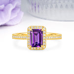 Classic Pavé-Set, Luxurious 4-Prong, Emerald-Cut Amethyst Engagement Ring - Additional view