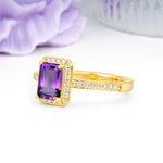 Classic Pavé-Set, Luxurious 4-Prong, Emerald-Cut Amethyst Engagement Ring - Additional view