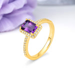 Classic Pavé-Set, Luxurious 4-Prong, Emerald-Cut Amethyst Engagement Ring - Additional view