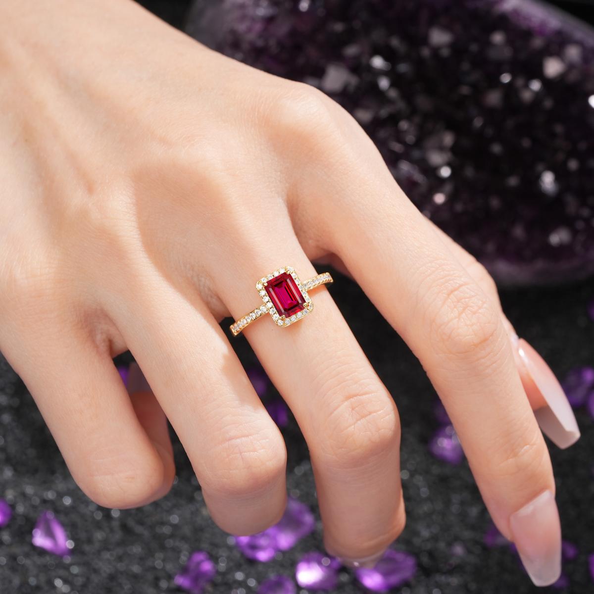 Classic Pavé-Set, Luxurious 4-Prong, Emerald-Cut Ruby Engagement Ring