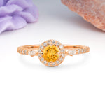 Distinctive Pavé Set 4 Prong Round Cut Citrine Wedding Ring - Additional view