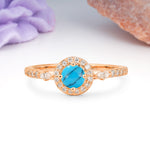Distinctive Pavé Set 4 Prong Round Cut Turquoise Wedding Ring - Additional view