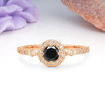 Distinctive Pavé Set 4 Prong Round Cut Black Onyx Wedding Ring - Additional view