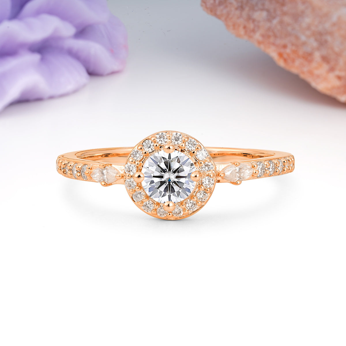 Distinctive Pavé Set 4 Prong Round Cut Lab Diamond Wedding Ring - Additional view