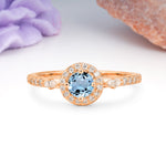 Distinctive Pavé Set 4 Prong Round Cut Aquamarine Wedding Ring - Additional view