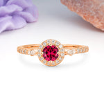 Distinctive Pavé Set 4 Prong Round Cut Ruby Wedding Ring - Additional view