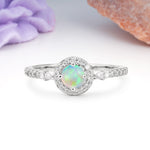 Distinctive Pavé Set 4 Prong Round Cut Fire Opal Wedding Ring - Additional view