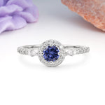 Distinctive Pavé Set 4 Prong Round Cut Tanzanite Wedding Ring - Additional view
