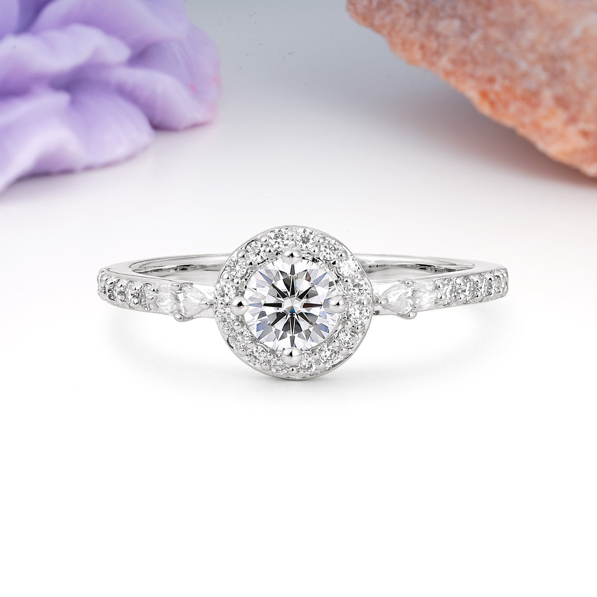 Distinctive Pavé Set 4 Prong Round Cut Lab Diamond Wedding Ring - Additional view