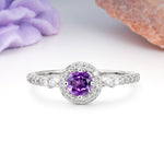 Distinctive Pavé Set 4 Prong Round Cut Amethyst Wedding Ring - Additional view