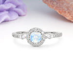 Distinctive Pavé Set 4 Prong Round Cut Moonstone Wedding Ring - Additional view