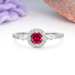 Distinctive Pavé Set 4 Prong Round Cut Ruby Wedding Ring - Additional view