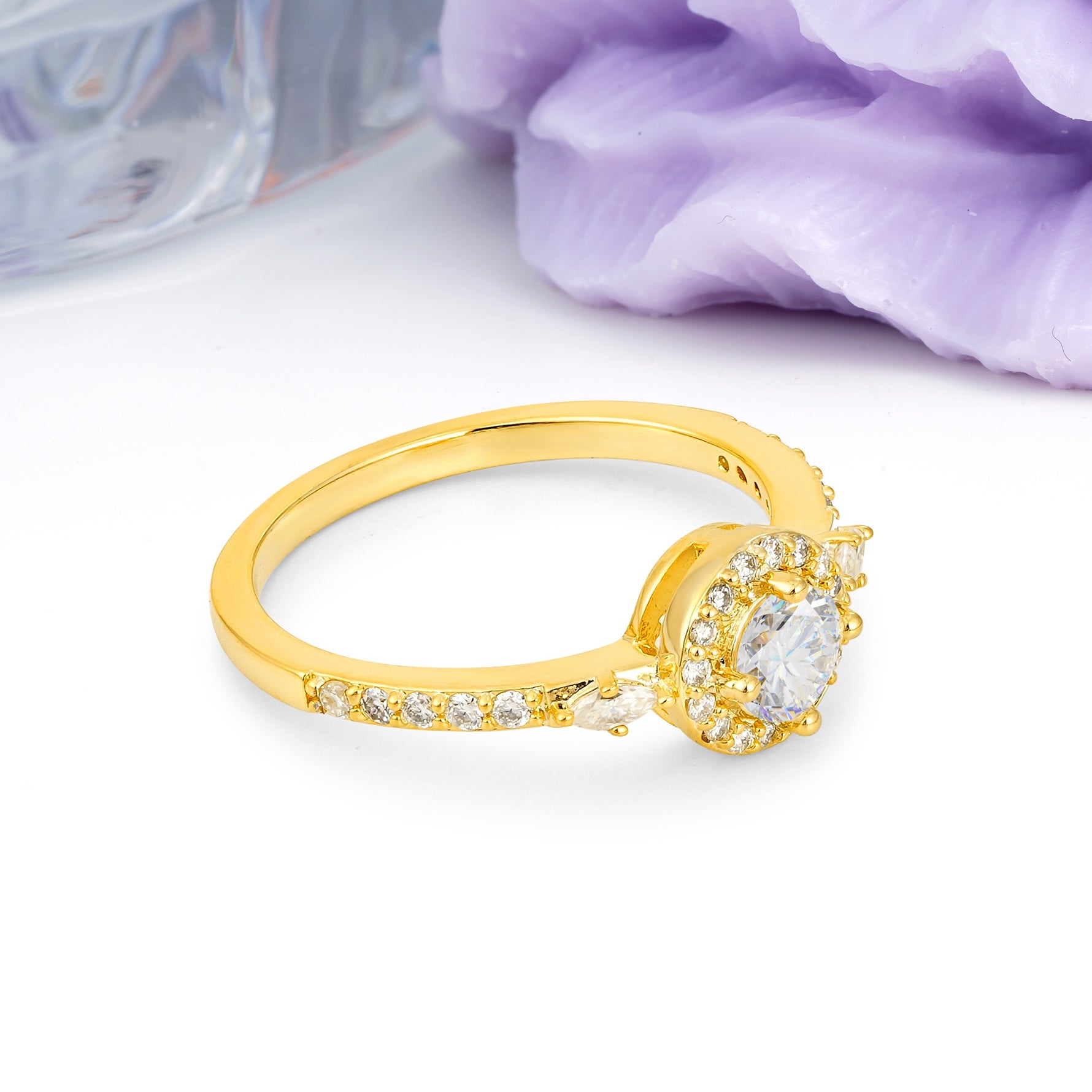 Distinctive Pavé Set 4 Prong Round Cut Moissanite Wedding Ring - Additional view