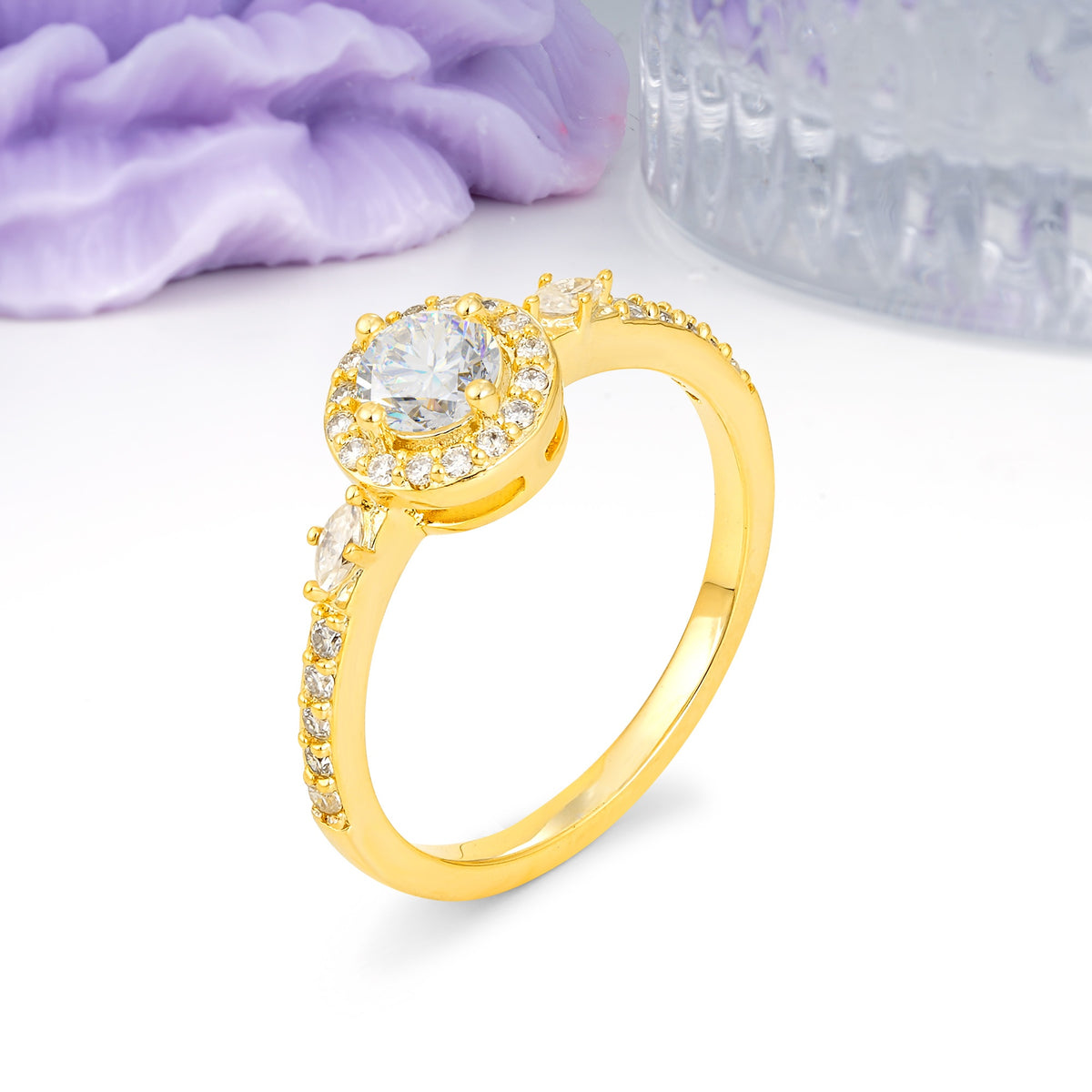 Distinctive Pavé Set 4 Prong Round Cut Moissanite Wedding Ring - Additional view