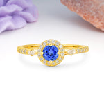 Distinctive Pavé Set 4 Prong Round Cut Sapphire Wedding Ring - Additional view