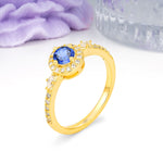 Distinctive Pavé Set 4 Prong Round Cut Sapphire Wedding Ring - Additional view