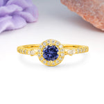Distinctive Pavé Set 4 Prong Round Cut Tanzanite Wedding Ring - Additional view