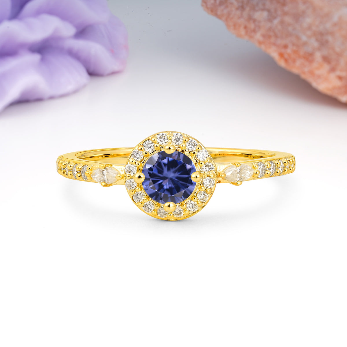 Distinctive Pavé Set 4 Prong Round Cut Tanzanite Wedding Ring - Additional view