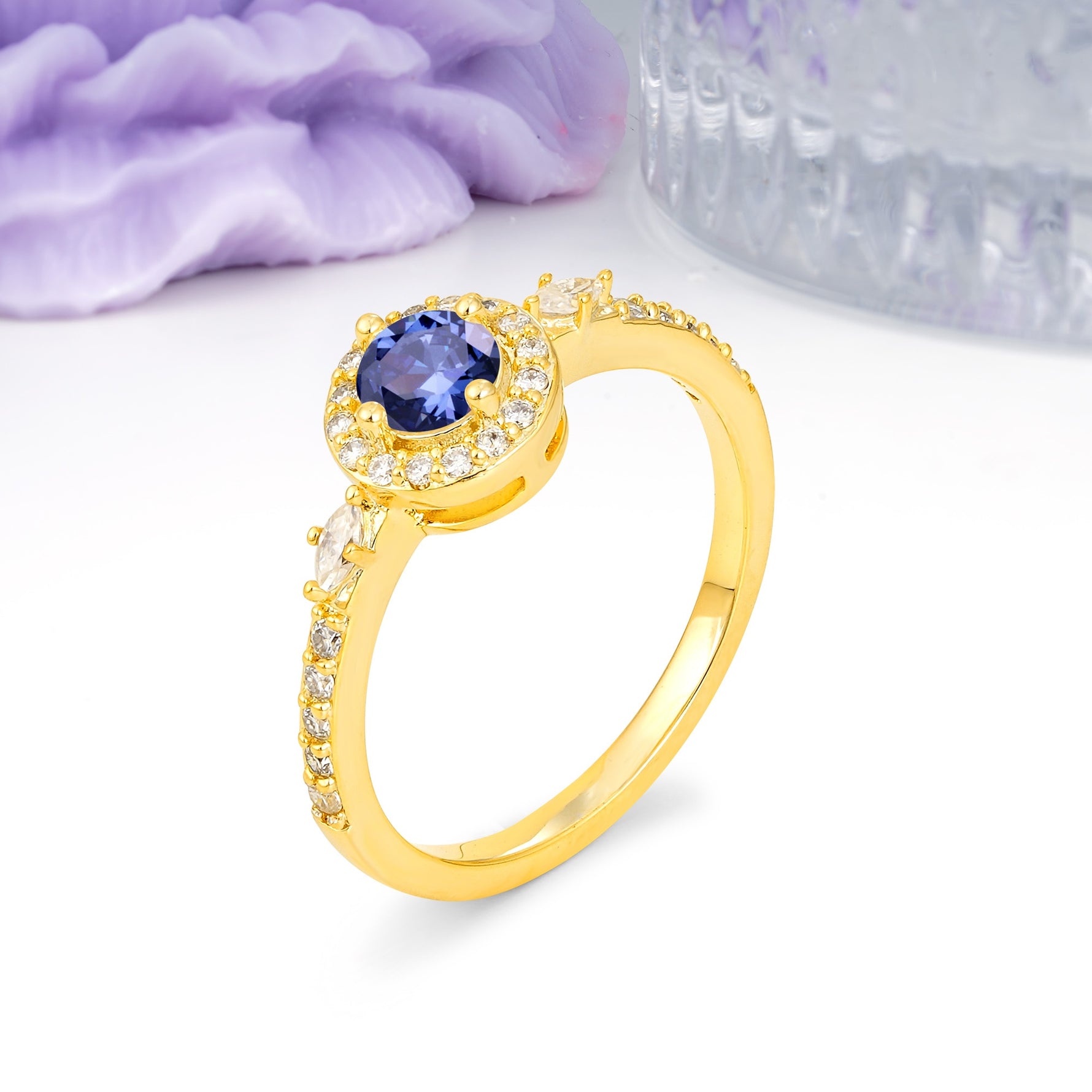 Distinctive Pavé Set 4 Prong Round Cut Tanzanite Wedding Ring - Additional view