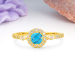 Distinctive Pavé Set 4 Prong Round Cut Turquoise Wedding Ring - Additional view