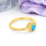 Distinctive Pavé Set 4 Prong Round Cut Turquoise Wedding Ring - Additional view