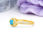Distinctive Pavé Set 4 Prong Round Cut Turquoise Wedding Ring - Additional view